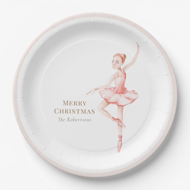 Prato De Papel Merry Christmas Ballerina Paper Plate (Frente)