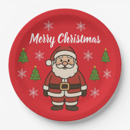 Prato De Papel Merry Christmas Cartoon Santa Claus Fun Red