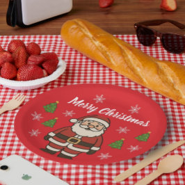 Prato De Papel Merry Christmas Cartoon Santa Claus Fun Red