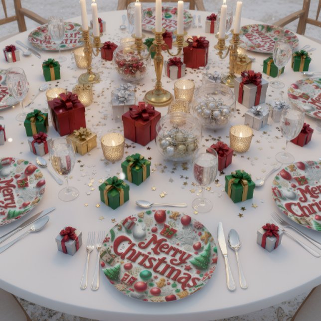 Prato De Papel Merry Christmas Holiday Plate (Criador carregado)