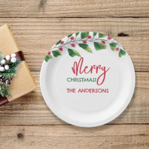 Merry Christmas Red And Green Watercolor Branch