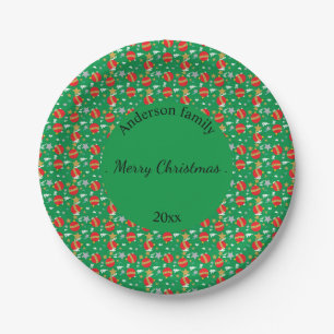 Prato De Papel Merry Christmas retro name and date place