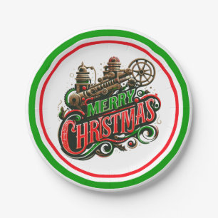 Prato De Papel Merry Christmas steampunk