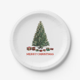 Prato De Papel Merry Christmas. Tree (design 1) with gifts