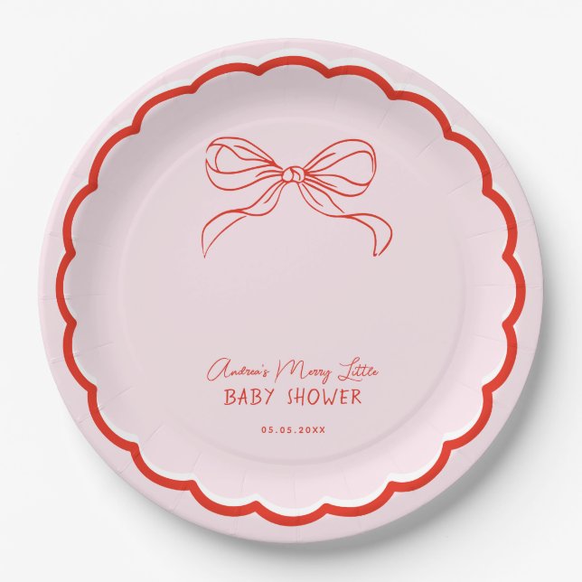 Prato De Papel Merry Little Baby Shower Hand Drawn Christmas (Frente)