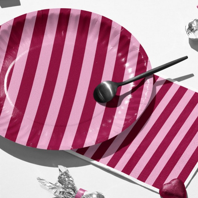 Prato De Papel Merry little red stripe Christmas Party Plate (Criador carregado)