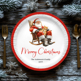 Prato De Papel Merry Santa Claus Custom Name Editable Party Plate