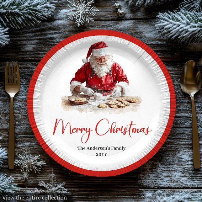 Prato De Papel Merry Santa Claus Rustic Custom Name Editable  (Merry Santa Claus Rustic Custom Name Editable Plate)