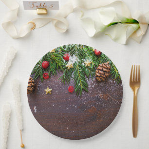 Prato De Papel Mesa de Natal russa com pinheiro e neve
