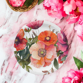 Prato De Papel Mesa do Partido Floral Vermelho e Rosa