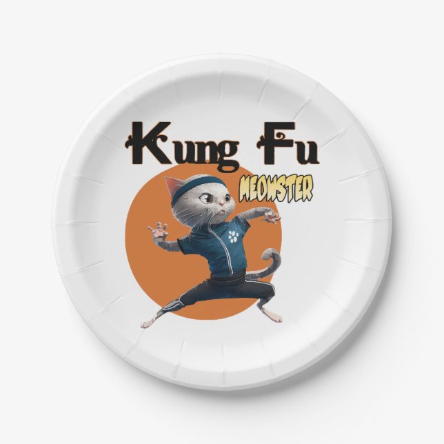 Prato De Papel Mestre Kung Fu Meow (Frente)