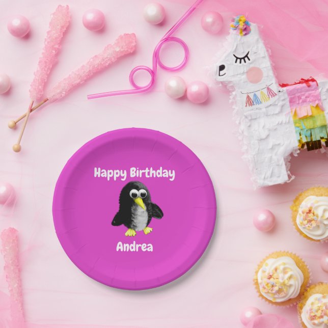 Prato De Papel Meu amigo, o pinguim, personalizado para crianças (Festa)