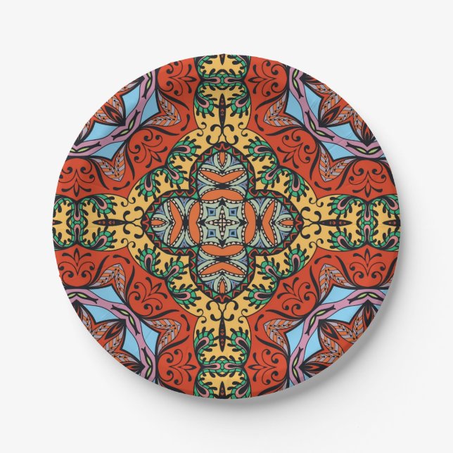 Prato De Papel Mexican folk ethnic colorful seamless pattern  (Frente)