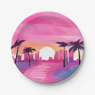 Prato De Papel Miami em Rosa   Pintura em Aquarela Brilhante