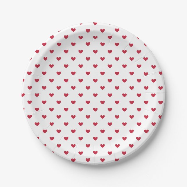 Prato De Papel Micro Corações Cereja Vermelho - Branco (Frente)