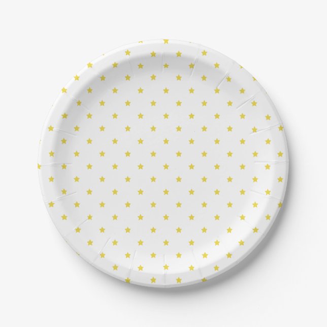 Prato De Papel Micro Estrelas Dourado Amarelo - Branco (Frente)