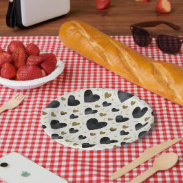 Prato De Papel Midnight Glamour Watercolor & Gold Hearts