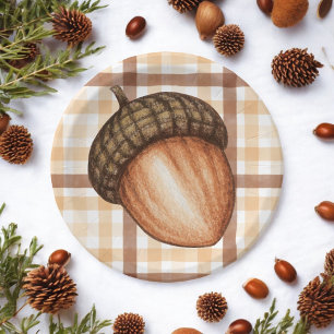 Prato De Papel Mighty Oaks Brown Xadrez Fall Chá de fraldas Acorn