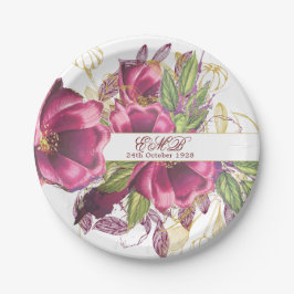 Prato De Papel Milestone Birthday Burgundy Chic Floral Elegante