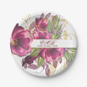 Prato De Papel Milestone Birthday Burgundy Chic Floral Elegante