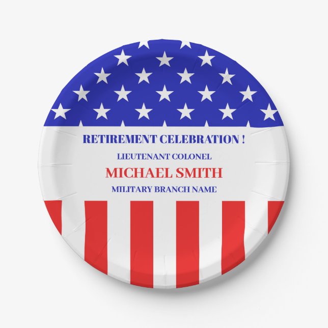 Prato De Papel Military Army or Patriotic Theme Retirement Party (Frente)