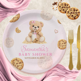 Prato De Papel Milk and Cookies Baby Shower - Teddy Bear Pink