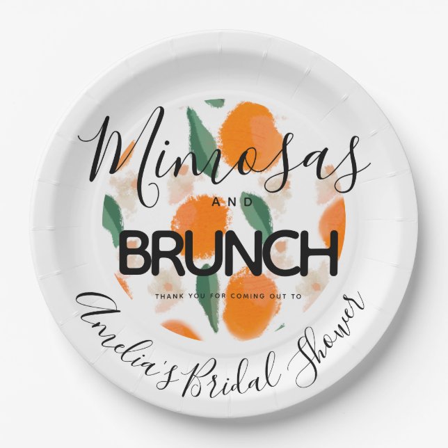 Prato De Papel Mimosa Brunch Desenhado à Mão  Chá de Noiva    (Frente)
