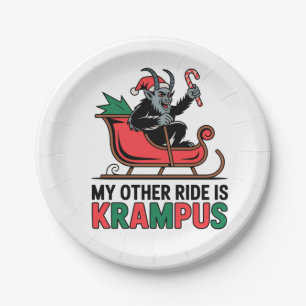 Prato De Papel Minha Outra Carona É O Krampus Dirigindo Trenó