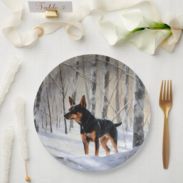 Prato De Papel Miniatura Pinscher Deixa-o nevar no Natal (Casamento)