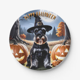 Prato De Papel Miniatura Schnauzer Halloween