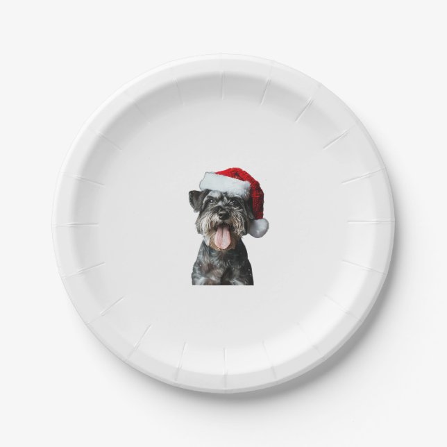 Prato De Papel Miniatura Schnauzer Natal (Frente)