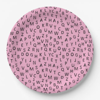 Prato De Papel Minimal Black Pink Alphabet Pattern