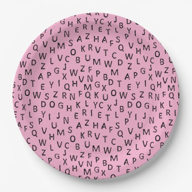 Prato De Papel Minimal Black Pink Alphabet Pattern  (Frente)