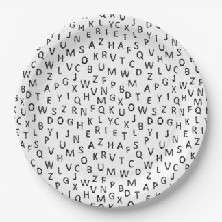 Prato De Papel Minimal Black White Alphabet Pattern