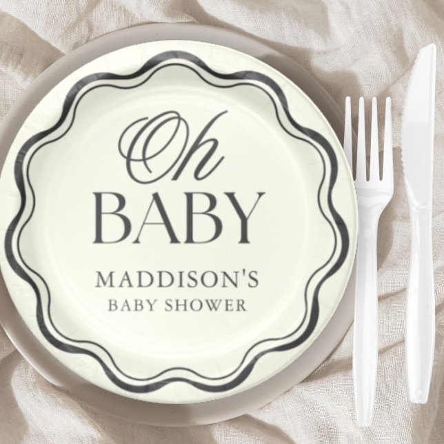 Prato De Papel Minimal Hand Drawn Gender Neutral Baby Shower (Criador carregado)