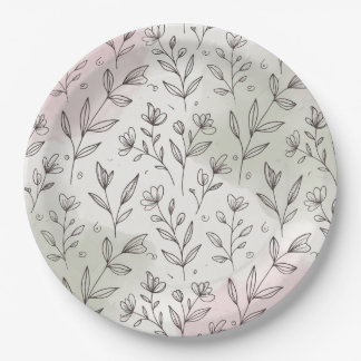 Prato De Papel Minimal Pastel Boho Botanical Paper Plate