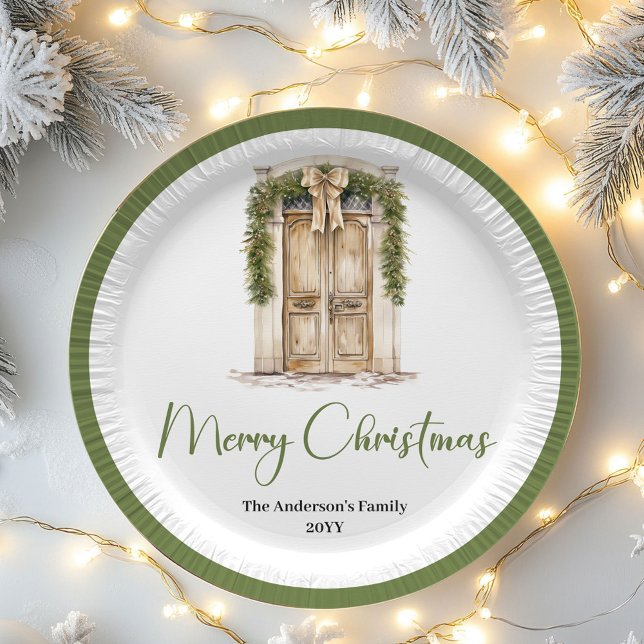 Prato De Papel Minimal Pastel Christmas Custom Family Name Paper  (Minimal Pastel Christmas Custom Family Name Paper Plates)