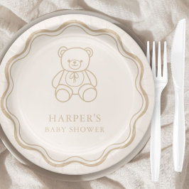 Prato De Papel Minimal Teddy Bear Gender Neutral Baby Shower