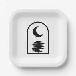 Prato De Papel Minimalist Celestial Moon and Water