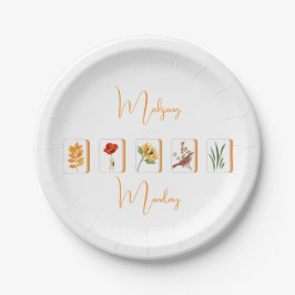 Prato De Papel Minimalist Gold and White Mahjong Flower Tiles