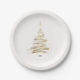Prato De Papel Minimalist Gold Tree Christmas Holiday