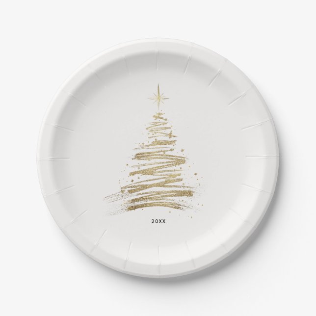 Prato De Papel Minimalist Gold Tree Christmas Holiday (Frente)