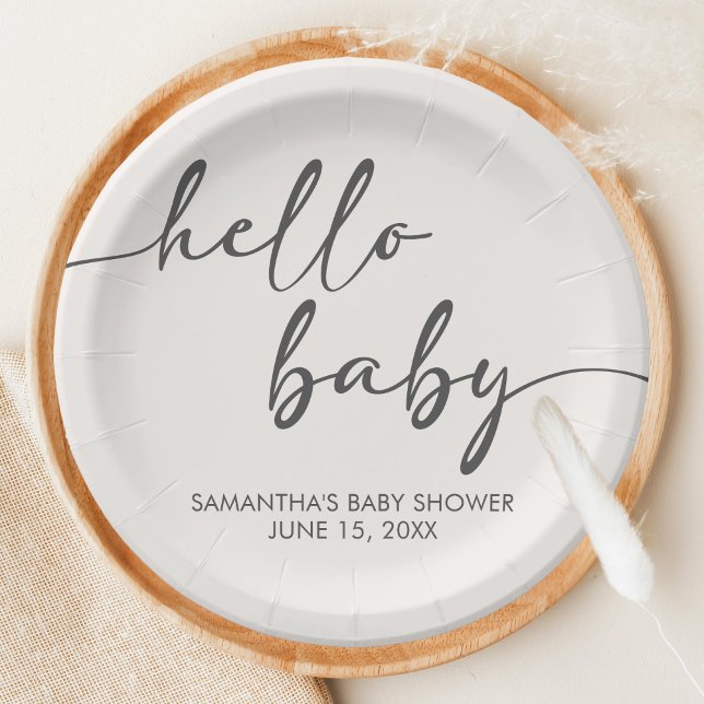 Prato De Papel Minimalist Hello Baby Baby Shower (Hello Baby Baby Shower Paper Plate)