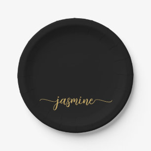 Prato De Papel Minimalista Simples Preto Dourado Feminino Roteiro