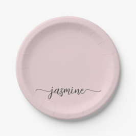 Prato De Papel Minimalista Simples Rosa Bege Feminino Script Mono