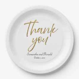 Prato De Papel Mínimo Branco e Dourado Obrigado Casamento