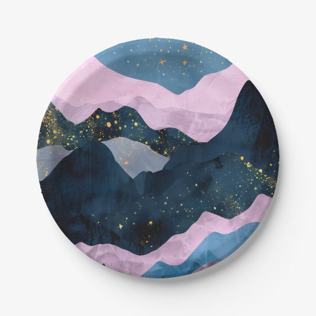 Prato De Papel Mínimo Lua Estrelas Montanha Vale Celestial (Frente)