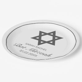 Prato De Papel Mínimo Moderno Bat Negro Branco Mitzvah