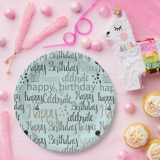 Prato De Papel Mint Fun Happy Balloons Birthday (Festa)