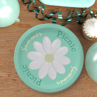 Prato De Papel Mint Green Daisy Summer Picnic Paper Plates